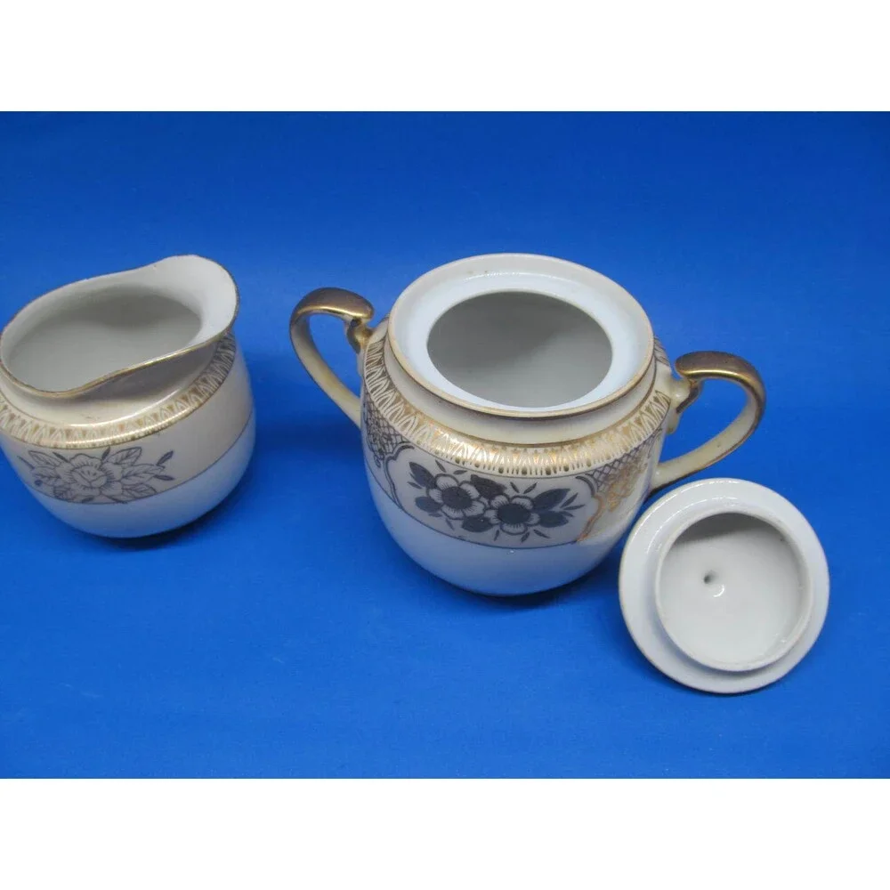Chikaramachi Japan Vintage Covered Sugar And Creamer Set CHK3 Pattern Gold Trim